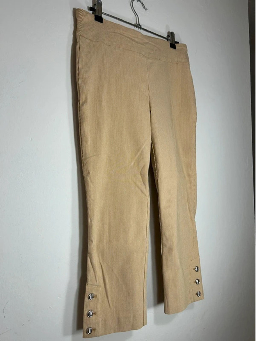 Y2K Yellow White Pinstriped Capri Pants with Silver Triple Button Detail